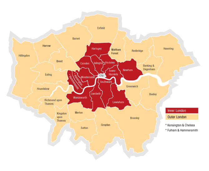 نقشه مناطق شهری لندن